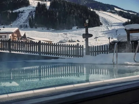 Hasenauer-Wi2022_001 Pool im Winter mit Skipiste im Hintergrund